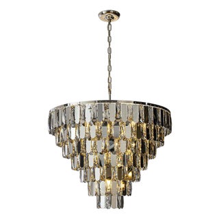 Aloadecor 12-Light Dimmable 7-Tier Smoked Crystal Chandelier Large Modern Luxury Pendant Light With Polished Nickel Finish and Stainless Steel Accents For Sale