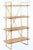 New Etagere Measurements: 37.5"l x 16.5"d x 63"h Materials: Metal, wood Color: Gold and natural Some assembly required.