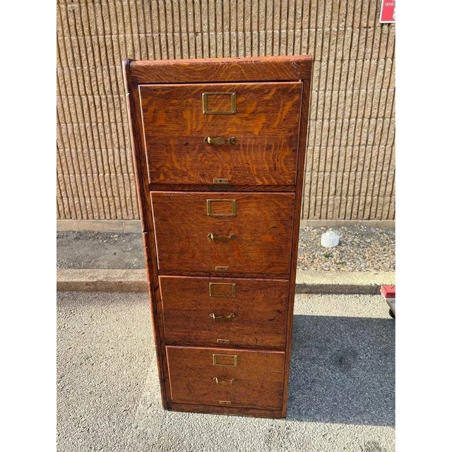 Wood Antique Oak Four Drawers File Cabinet. Early 20th Century For Sale - Image 7 of 12