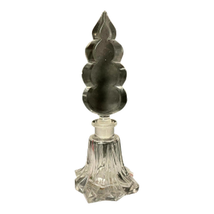 Vintage Perfume Bottle With Tall Stopper, 1930s Art Deco Czech Glass, 6”