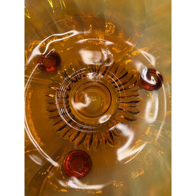 Glass Vintage Amber Sunflower Footed Glass Bowl, Attributed to Indiana Glass For Sale - Image 7 of 8