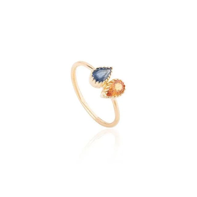 Metal Natural Multi Sapphire Two Stone Modern Ring in 18k Yellow Gold Size 3.5 For Sale - Image 7 of 11
