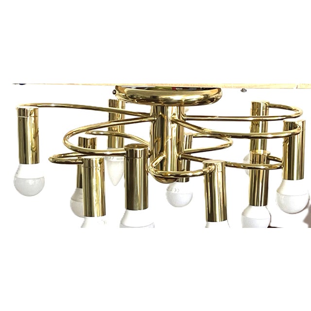 Mid-Century Modern Space Age 10-Light Brass Ceiling Lamp by Honsel Leuchten for Sölken Leuchten, Germany, 1970s For Sale - Image 9 of 18