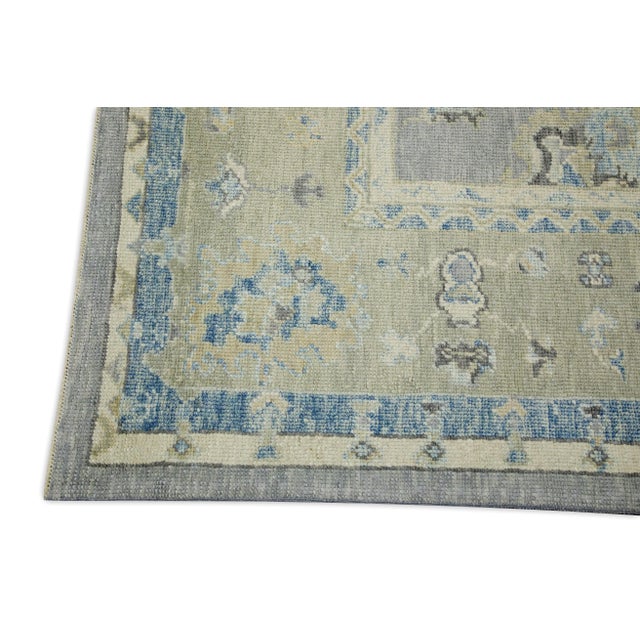 Modern Early 21st Century Gray & Green Floral Design Handwoven Wool Turkish Oushak Rug 8' X 9'6" For Sale - Image 3 of 8