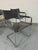 Grey leather and tubular steel Bauhaus Modernist Mart Stam S34 Style Cantilever chairs. This version is from the 1970s...