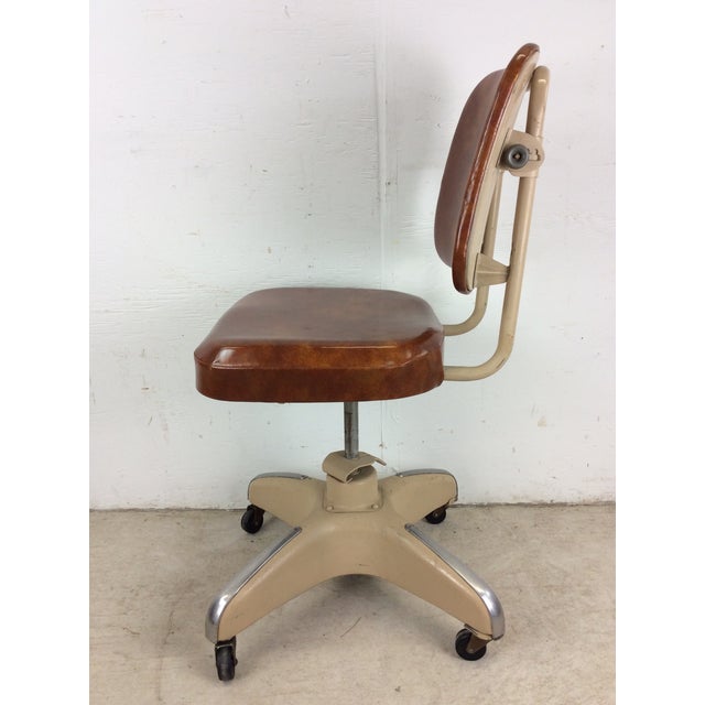 1960s Mid Century Industrial Office Chair With Vintage Upholstery and Wheeled Base For Sale - Image 5 of 12