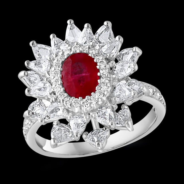 1.1 Carat Natural Oval Ruby and 2 Carat Diamond 18 Karat White Gold Ring S 6.75 For Sale - Image 17 of 18