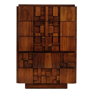 Mid-Century Lane Staccato Brutalist Walnut Highboy Dresser For Sale