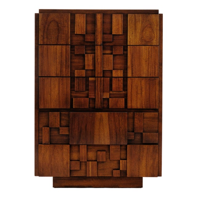 Mid-Century Lane Staccato Brutalist Walnut Highboy Dresser For Sale