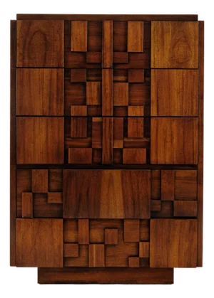 Mid-Century Lane Staccato Brutalist Walnut Highboy Dresser