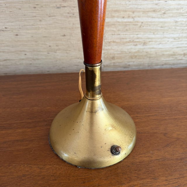 Wood Mid 20th Century Danish Modern Teak and Brass Table Lamp For Sale - Image 7 of 9