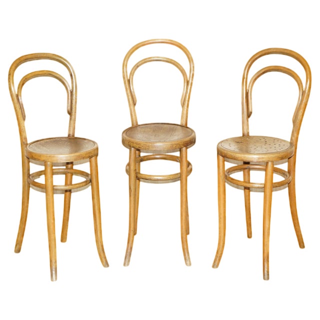 Austrian Bentwood High Back Kitchen Chairs from Thonet, 1920s, Set of 3 For Sale