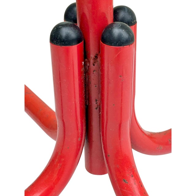 Vintage Memphis Style Red Metal Coat Rack | Postmodern Freestanding Hall Tree For Sale - Image 9 of 16