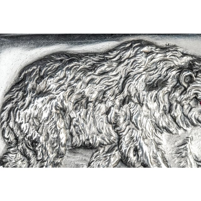 Exceptional Art Nouveau Antique Cigarette Case 875 Sterling Silver Bear Design Ruby Eyes Diamond Accent For Sale - Image 9 of 18