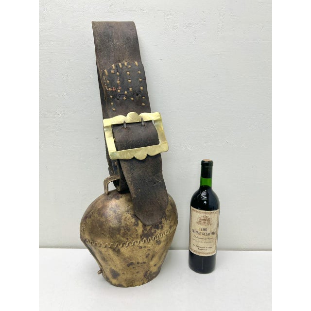 Large Cow Bell with Leather Collar and Brass Buckle, 1930s For Sale - Image 4 of 16