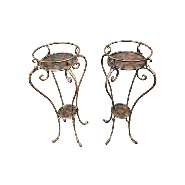 Mid 20th Century Pair of Neoclassical Style Patinated Metal Planter Stands For Sale - Image 5 of 10