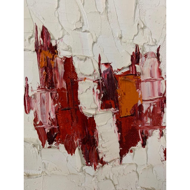 Mid Century Red And White Abstract Impasto Painting By T Mix