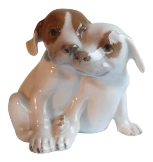 Royal Copenhagen Denmark, Porcelain Pointer Puppies Dog Figurine, 1889-1922