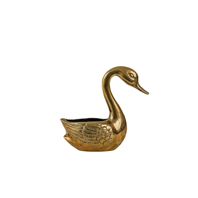 Mid-Century Modern Vintage Mid-Century Solid Brass Swan Planter and/or Catchall 7" For Sale - Image 3 of 11