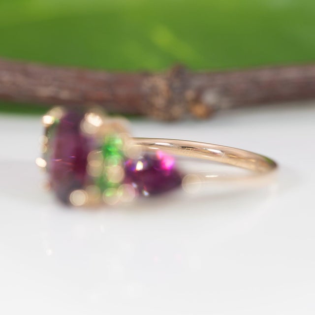 4.4Ct Purple Garnet Ring With Tsavorite Accents in Solid 14k Gold, 10x7.6mm For Sale - Image 9 of 9