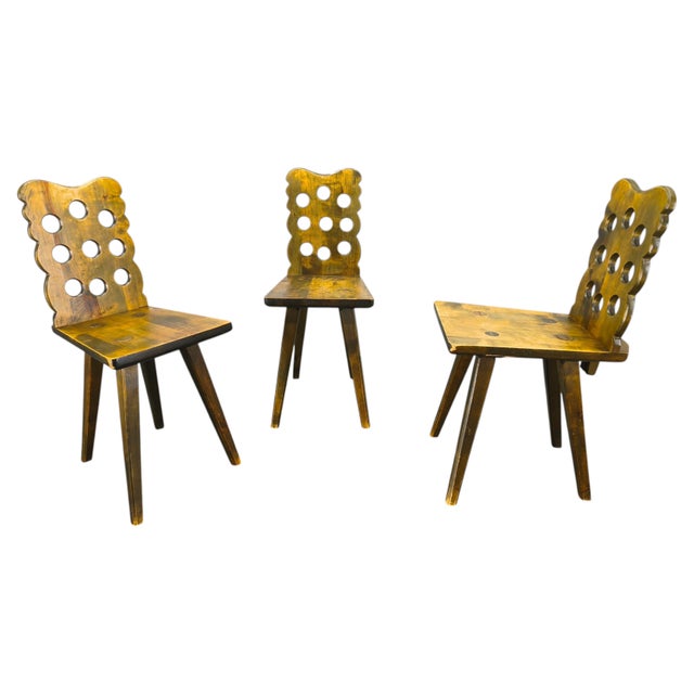 Brutalist Wooden Chairs, Former Czechoslovakia, 1950s, Set of 3 For Sale - Image 16 of 16