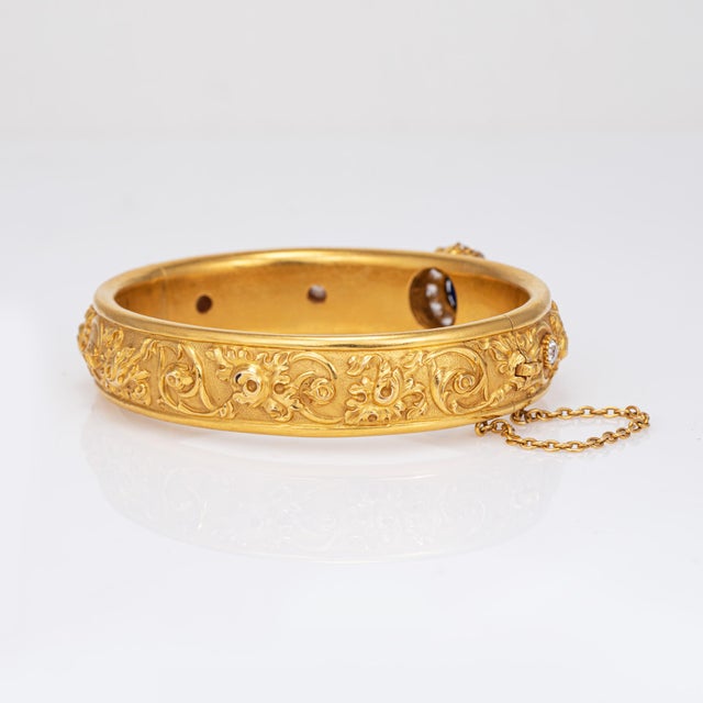 Victorian Antique Gia No Heat Sapphire Diamond Bracelet 19k Yellow Gold Leitao & Irmao For Sale - Image 3 of 6