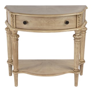 Halifax 34 in. W Demilune Wood 1 Drawer Console Table with Open Lower Shelf, Antique Beige For Sale