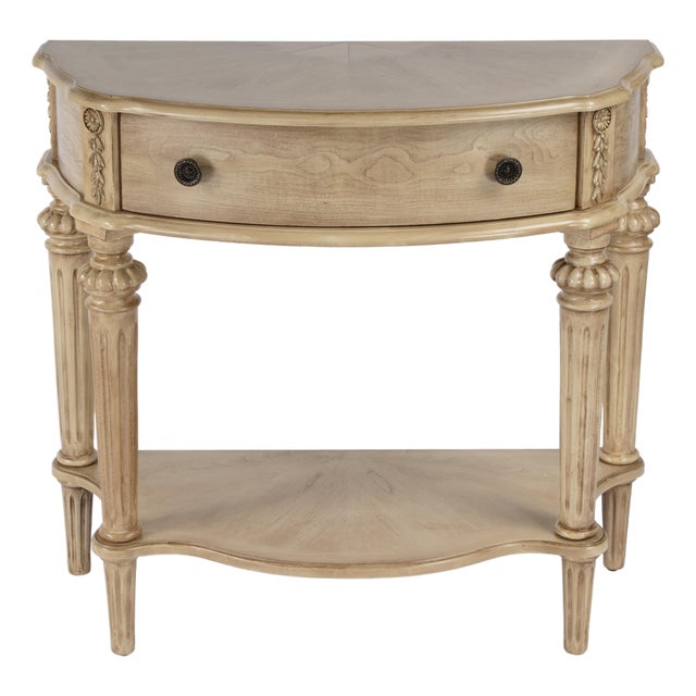 Halifax 34 in. W Demilune Wood 1 Drawer Console Table with Open Lower Shelf, Antique Beige For Sale