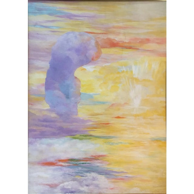 Large Vintage Mid Century Abstract Oil Painting 1977 Signed 48x35 For Sale - Image 11 of 11