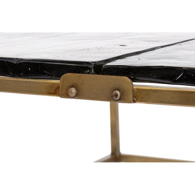 Metal Modern Square Cocktail Table in Aged Brass and Cast Glass For Sale - Image 7 of 12