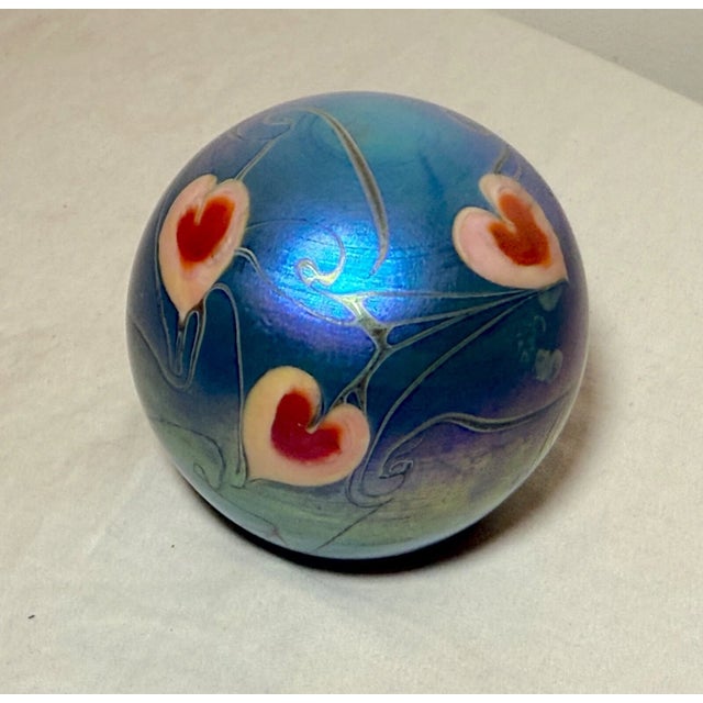 Vintage Hand Blown Vandermark Studio Aurene Iridescent Art Glass Paperweight For Sale - Image 9 of 10
