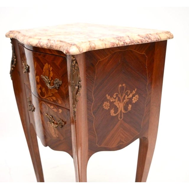 Antique French Inlaid Marble Top Bedside Chests, 1900, Set of 2 For Sale - Image 10 of 11