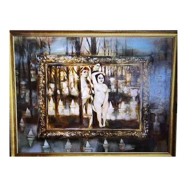 1970s Mark Tochilkin Original Oil on Canvas Painting "Adam and Eve at Brighton Beach" For Sale