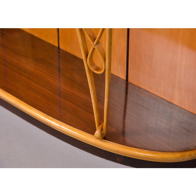 1960s Mid Century Italian Blond and Rosewood Console With Carved Detail For Sale - Image 5 of 12