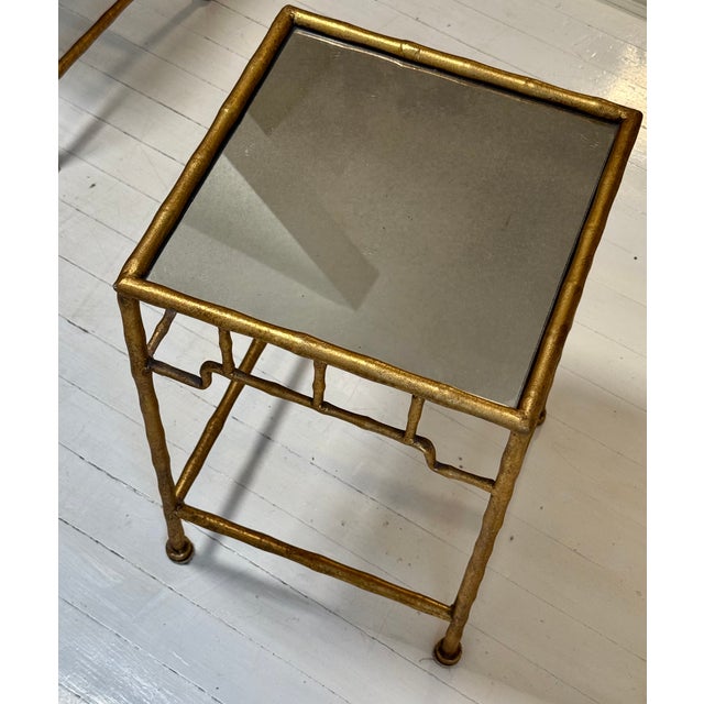 Gilt Metal Fretwork Nesting Tables With Eglomisé Glass Tops, Set of Three For Sale - Image 9 of 11
