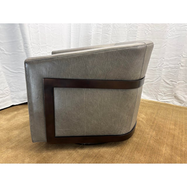 Metal Rh Reginald Leather Swivel Chair Berkshire Leather in Pewter | Bronze For Sale - Image 7 of 18