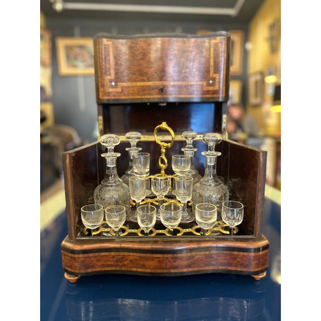 19th Century Walnut Burl Liquor Cabinet, Set of 21 For Sale - Image 4 of 14
