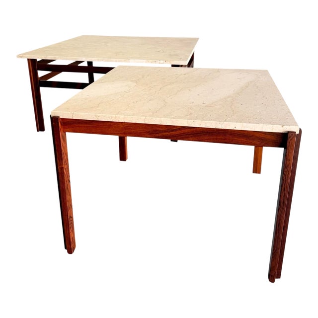 1960’s Danish Rosewood and Travertine Coffee and Side Table Set - Two Pieces For Sale