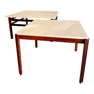 1960’s Danish Rosewood and Travertine Coffee and Side Table Set - Two Pieces