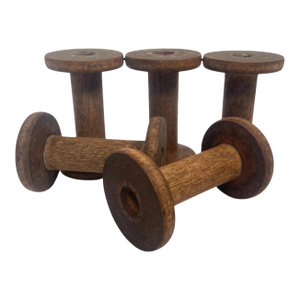 1980's Vintage Wooden Industrial Spools Set of Five