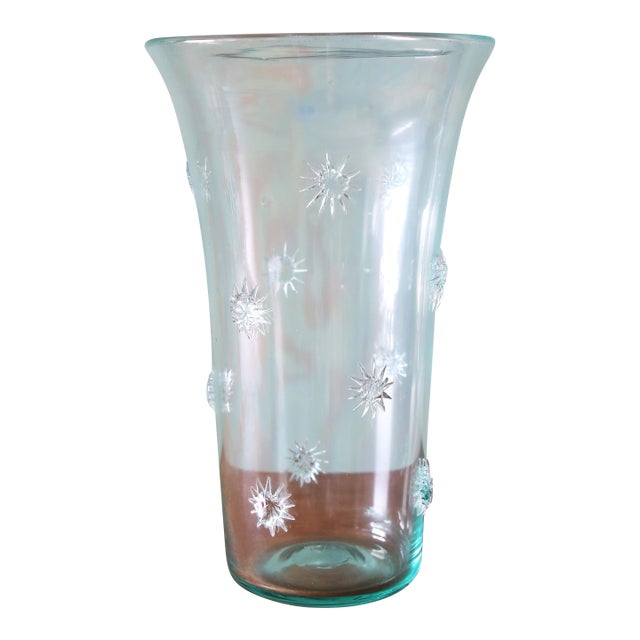 1960s 14" Large Italian Empoli (Attr.) Center Vase Clear Starburst For Sale