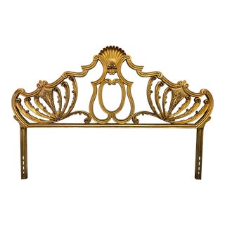 Hollywood Regency Rococo Style Gold Leaf Metal King Headboard For Sale