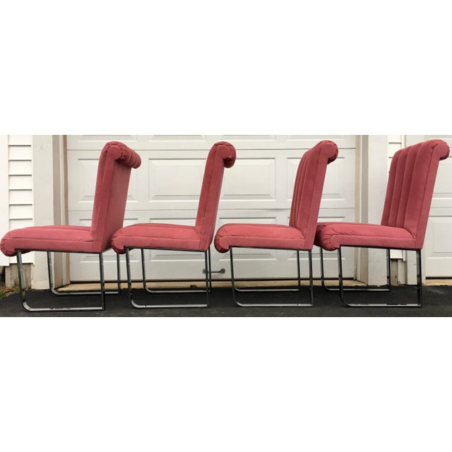 Modern Modern Chrome and Pink Channel Back Dining Chairs, Design Institute America 1980 For Sale - Image 3 of 11
