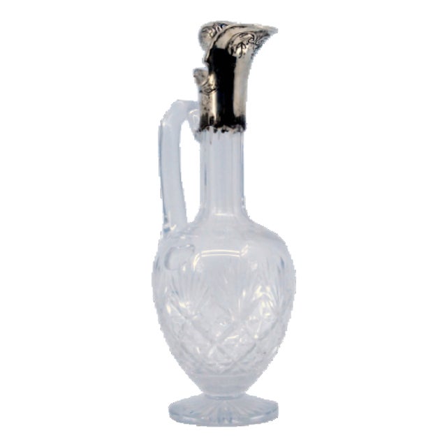 Glass Jug with Glass Handle, Neck and Removable Silver Lid For Sale