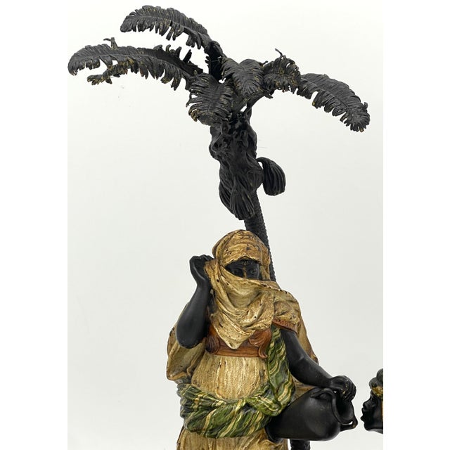Austrian Cold Painted Bronze Bedouin Maiden & Attendant at Well, Franz Bergman For Sale - Image 9 of 12