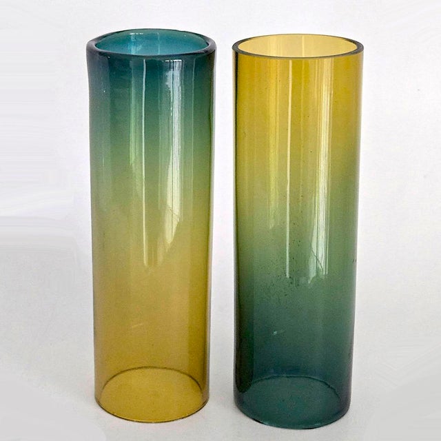 Denby-Milnor Sweden 1970s Scandinavian Hand Blown Glass Hurricane Candle Holders, a Pair For Sale - Image 4 of 12