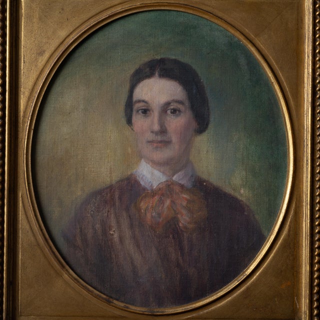 Gold A Pair of American Portrait Paintings, 19th Century For Sale - Image 8 of 12