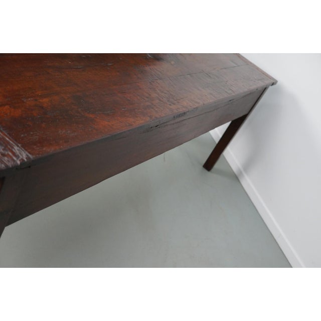 Wood Large Vintage Rustic French Colonial Teak Farmhouse Side Table, 1920s For Sale - Image 7 of 14