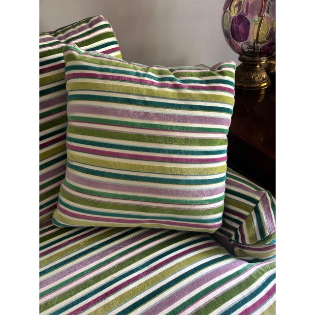Manuel Canovas Striped Velvet Sofa, Lee Manufacturer For Sale - Image 11 of 12