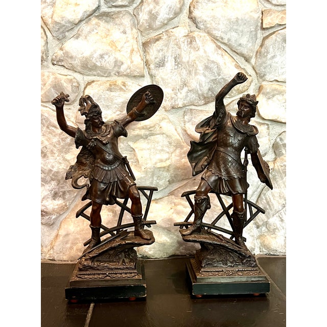 Early 20th Century Pair of Bronzed Finish Spelter Figures of Gallic Warriors For Sale - Image 4 of 18